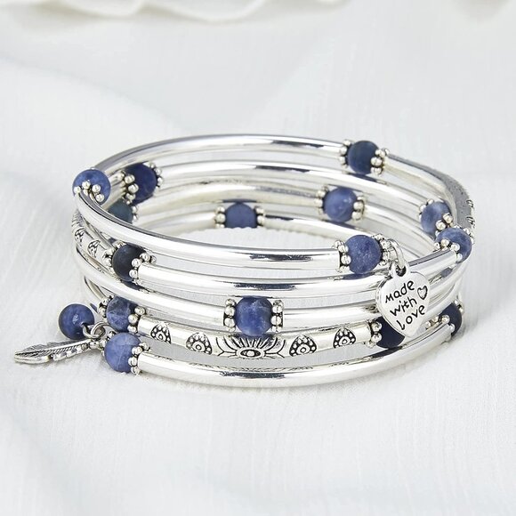 Beaded Bangle Bracelets for Women Silver Wrap Bangles Bracelet Womens Costume Je - Picture 2 of 6